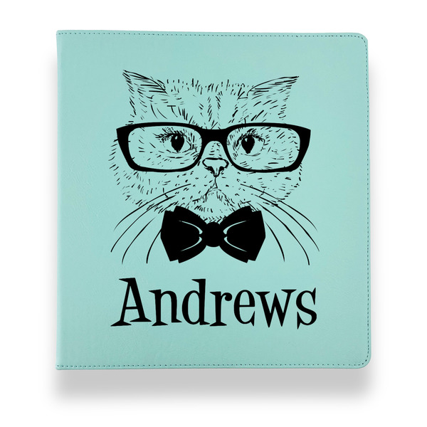 Hipster Cats Leather Binders - 1" - Teal - Front View