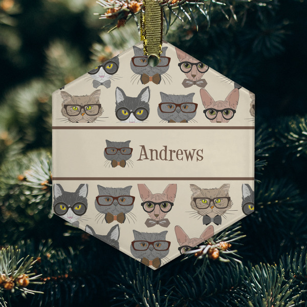 Hipster Cats Frosted Glass Ornament - Hexagon (Lifestyle)