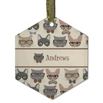 Hipster Cats Flat Glass Ornament - Hexagon w/ Name or Text