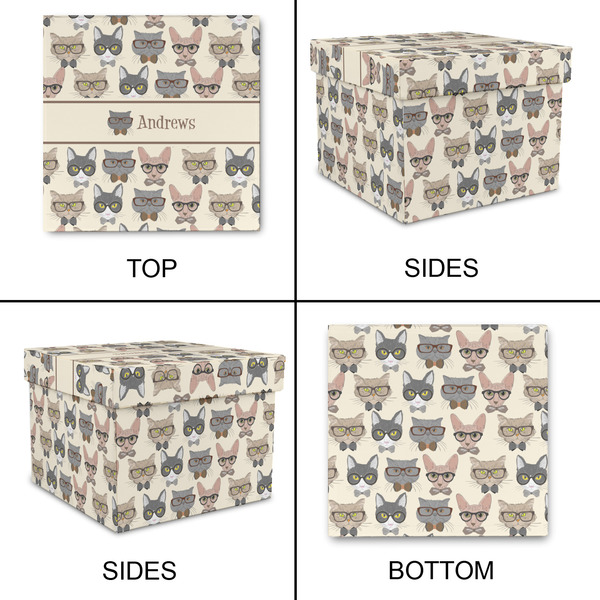 Hipster Cats Gift Boxes with Lid - Canvas Wrapped - Large - Approval