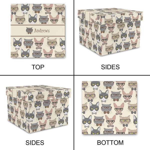 Hipster Cats Gift Boxes with Lid - Canvas Wrapped - Small - Approval
