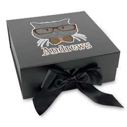 Hipster Cats Gift Box with Magnetic Lid - Black (Personalized)
