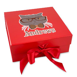 Hipster Cats Gift Box with Magnetic Lid - Red (Personalized)