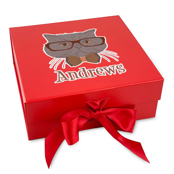 Custom Hipster Cats Gift Box with Magnetic Lid - Red (Personalized)