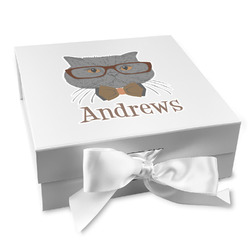 Hipster Cats Gift Box with Magnetic Lid - White (Personalized)