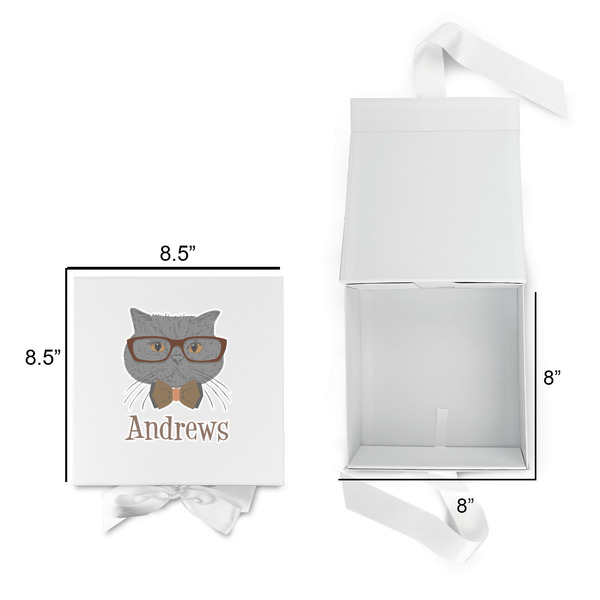 Hipster Cats Gift Boxes with Magnetic Lid - White - Open & Closed