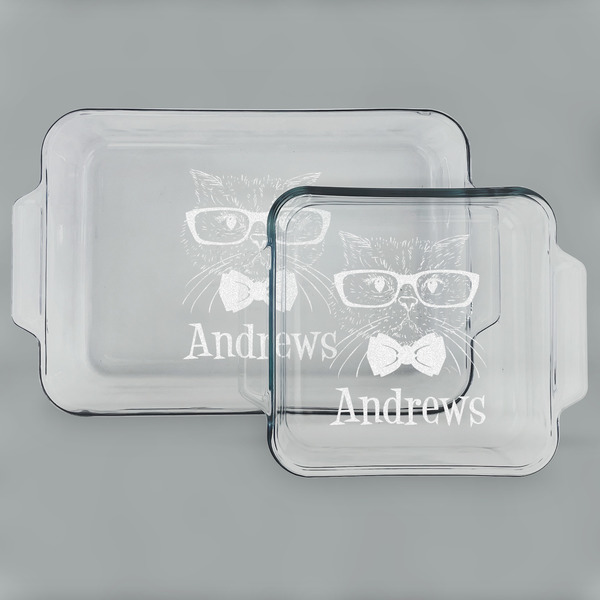 Custom Hipster Cats Set of Glass Baking & Cake Dish - 13in x 9in & 8in x 8in (Personalized)
