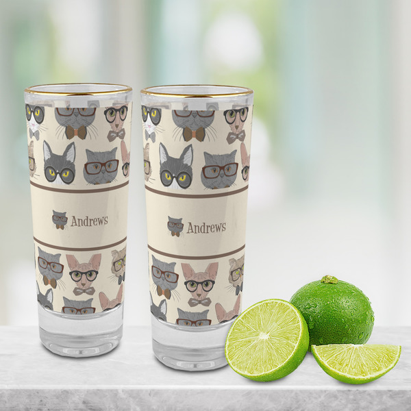 Hipster Cats Glass Shot Glass - 2 oz - LIFESTYLE