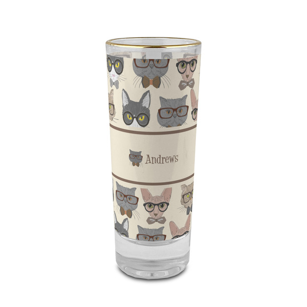 Custom Hipster Cats 2 oz Shot Glass -  Glass with Gold Rim - Set of 4 (Personalized)