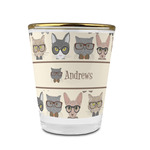 Hipster Cats Glass Shot Glass - 1.5 oz - with Gold Rim - Single (Personalized)