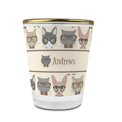 Hipster Cats Glass Shot Glass - 1.5 oz - with Gold Rim - Set of 4 (Personalized)