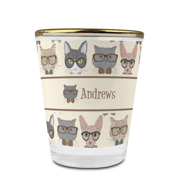 Custom Hipster Cats Glass Shot Glass - 1.5 oz - with Gold Rim - Set of 4 (Personalized)