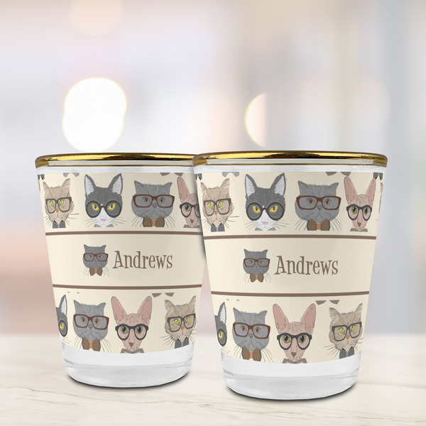 Hipster Cats Glass Shot Glass - with gold rim - LIFESTYLE