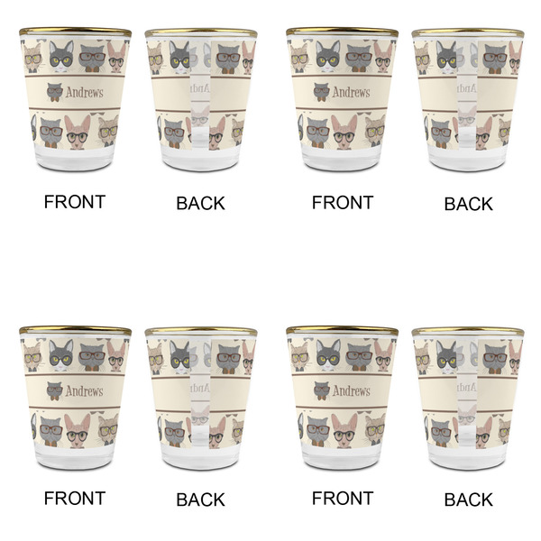 Hipster Cats Glass Shot Glass - with gold rim - Set of 4 - APPROVAL