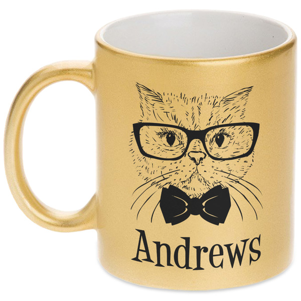 Custom Hipster Cats Metallic Gold Mug (Personalized)