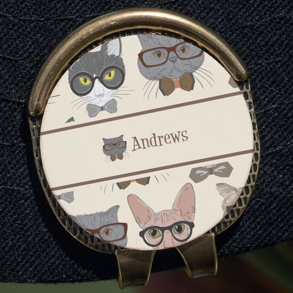 Hipster Cats Golf Ball Marker Hat Clip - Gold - Close Up
