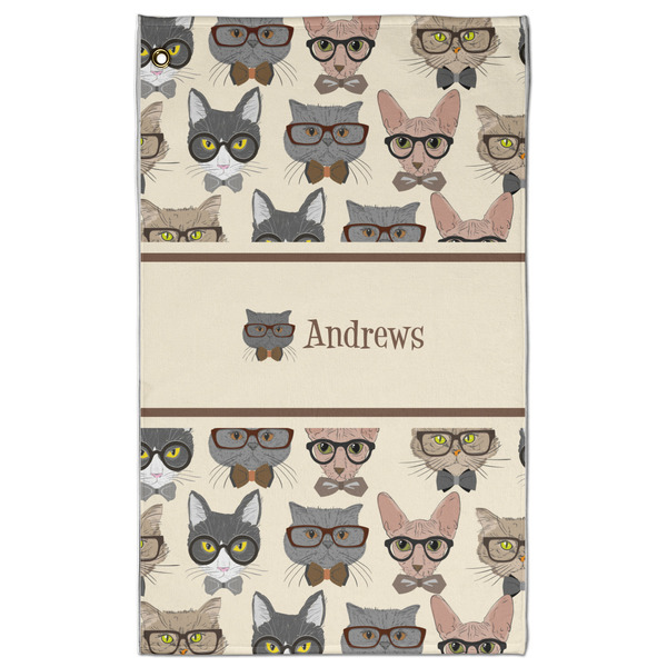 Custom Hipster Cats Golf Towel - Poly-Cotton Blend w/ Name or Text