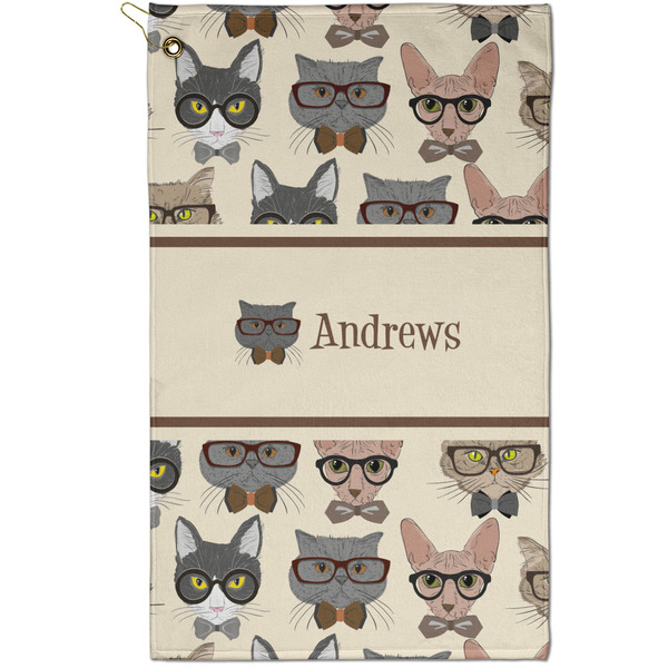 Custom Hipster Cats Golf Towel - Poly-Cotton Blend - Small w/ Name or Text