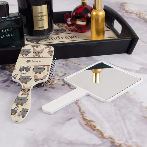 Hipster Cats Hair Brush - With Hand Mirror