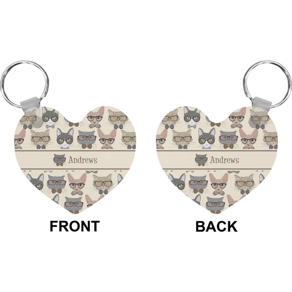 Hipster Cats Heart Keychain (Front + Back)