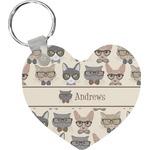 Hipster Cats Heart Plastic Keychain w/ Name or Text