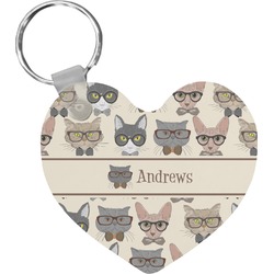 Hipster Cats Heart Plastic Keychain w/ Name or Text