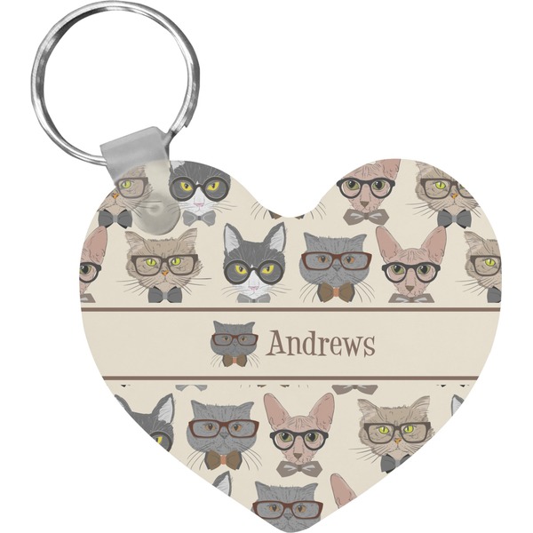 Custom Hipster Cats Heart Plastic Keychain w/ Name or Text