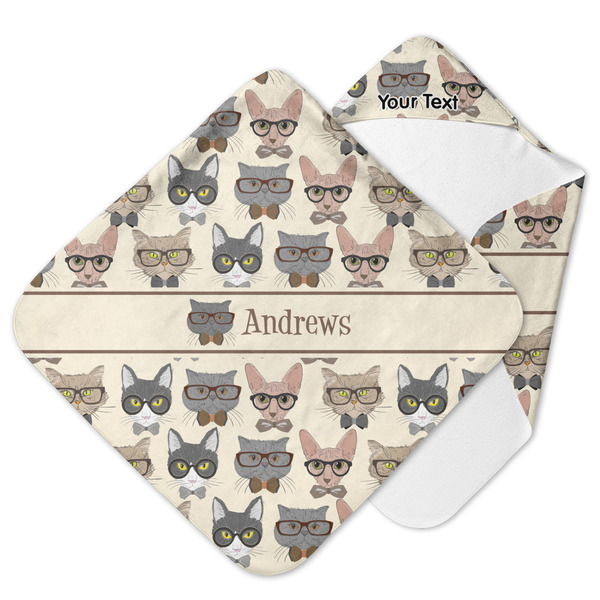 Custom Hipster Cats Hooded Baby Towel (Personalized)