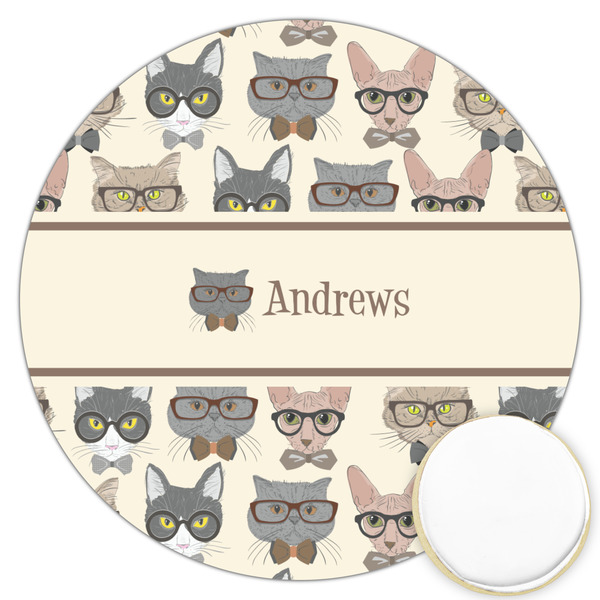 Custom Hipster Cats Printed Cookie Topper - 3.25" (Personalized)