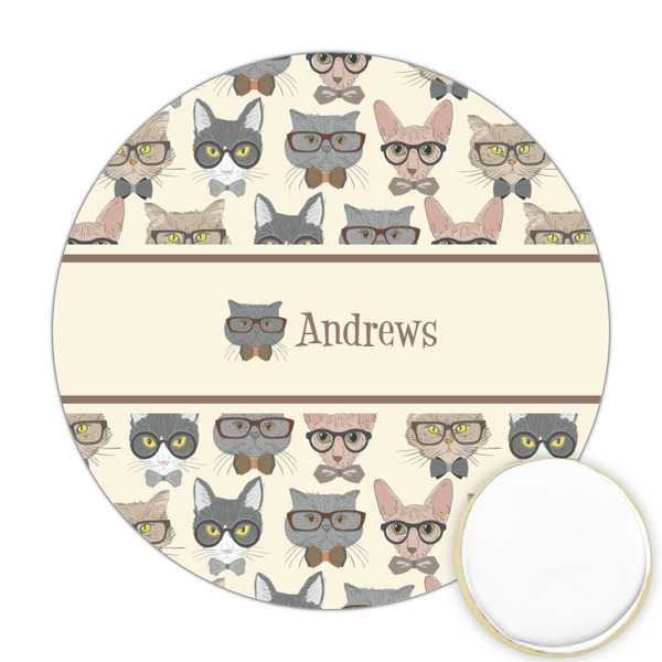 Custom Hipster Cats Printed Cookie Topper - Round (Personalized)