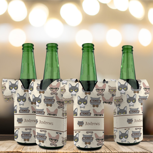 Hipster Cats Jersey Bottle Cooler - Set of 4 - LIFESTYLE