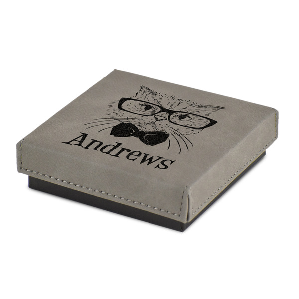 Custom Hipster Cats Jewelry Gift Box - Engraved Leather Lid (Personalized)