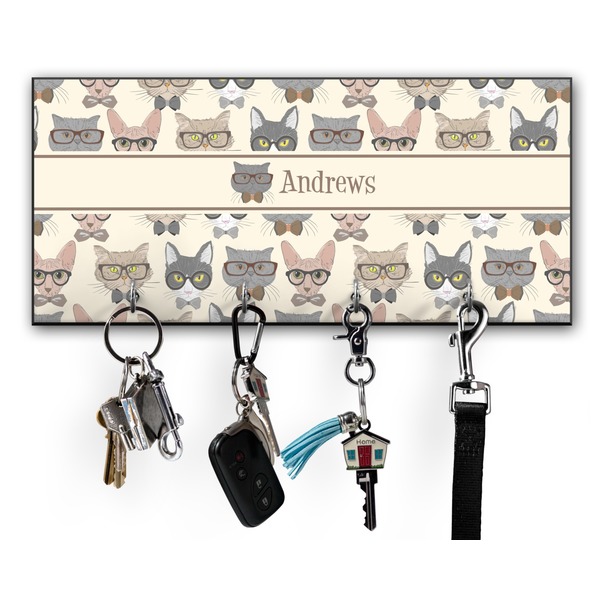 Custom Hipster Cats Key Hanger w/ 4 Hooks w/ Graphics and Text