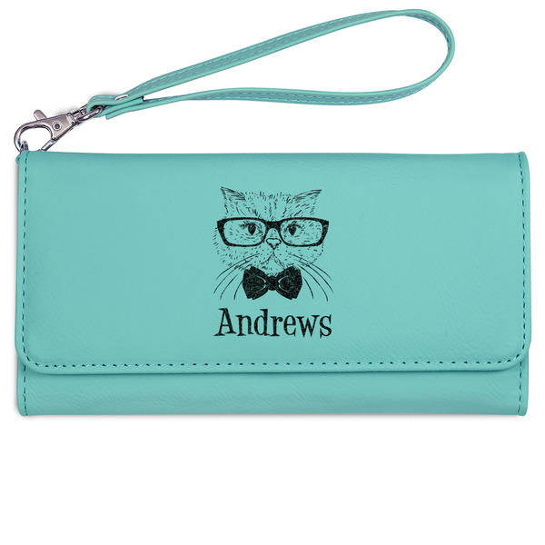 Hipster Cats Ladies Wallet - Leather - Teal - Front View