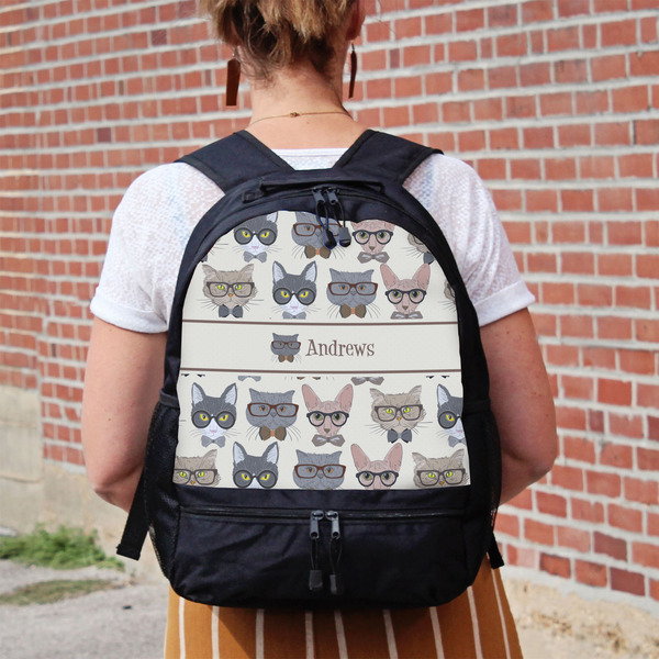 Hipster Cats Large Backpack - Black - On Back