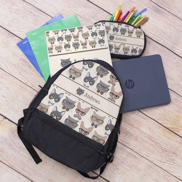 Hipster Cats Large Backpack - Black - With Stuff