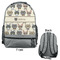 Hipster Cats Large Backpack - Gray - Front & Back View