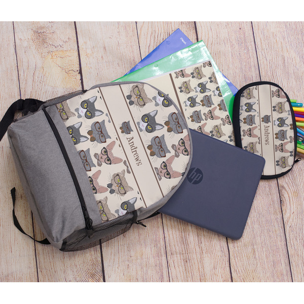 Hipster Cats Large Backpack - Gray - With Stuff