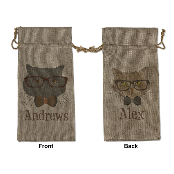 Custom Hipster Cats Large Burlap Gift Bag - Front & Back (Personalized)