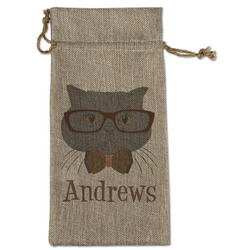 Hipster Cats Large Burlap Gift Bag - Front (Personalized)