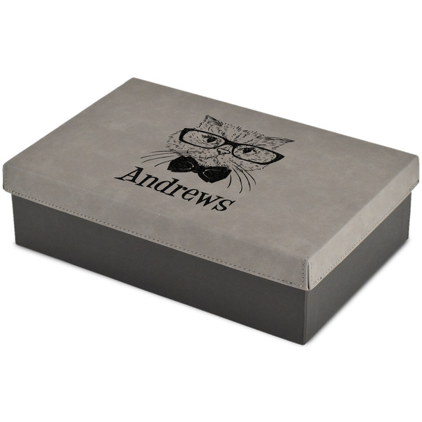 Custom Hipster Cats Large Gift Box w/ Engraved Leather Lid (Personalized)