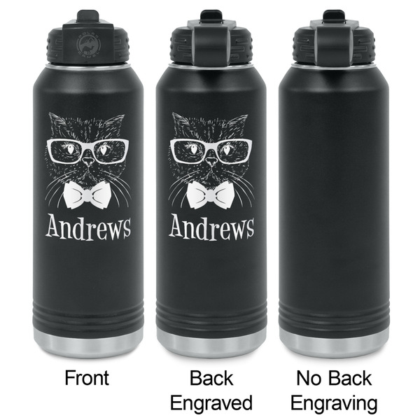 Hipster Cats Laser Engraved Water Bottles - 2 Styles - Front & Back View