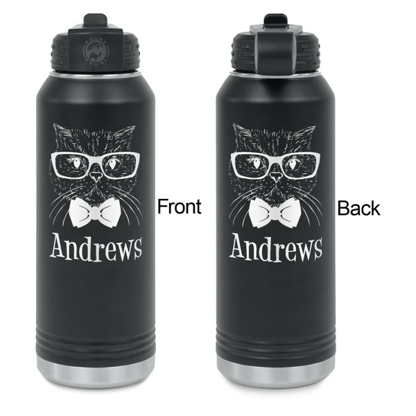 Hipster Cats Laser Engraved Water Bottles - Front & Back Engraving - Front & Back View