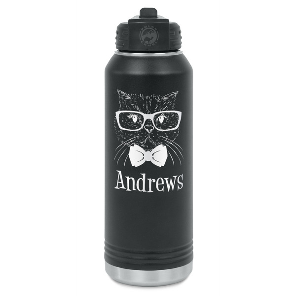 Custom Hipster Cats Water Bottle - Laser Engraved - Front (Personalized)