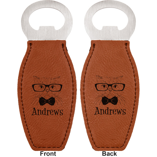Hipster Cats Leather Bar Bottle Opener - Front and Back
