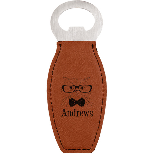 Custom Hipster Cats Leatherette Bottle Opener - Double Sided (Personalized)