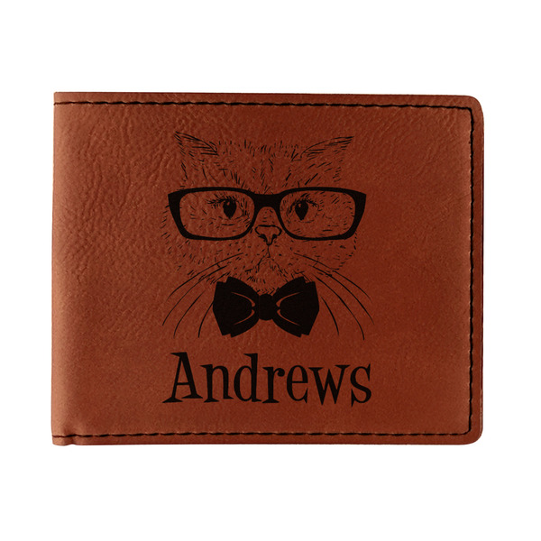 Custom Hipster Cats Leatherette Bifold Wallet - Single Sided (Personalized)