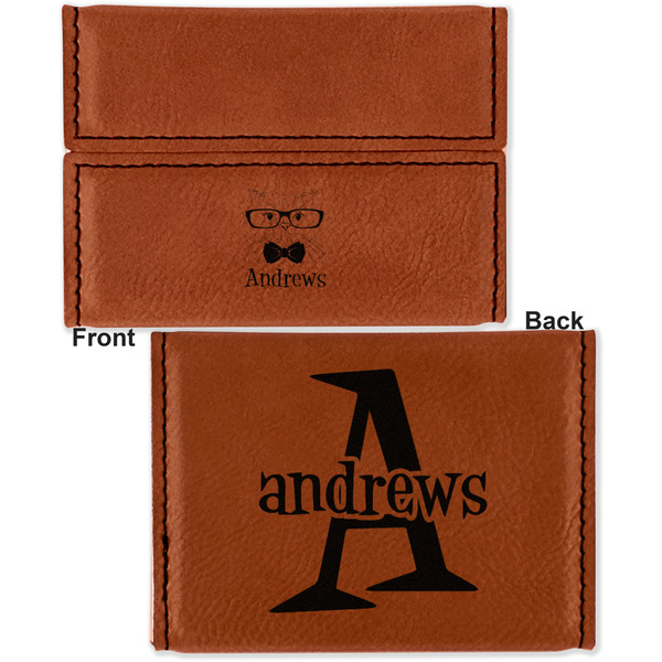 Hipster Cats Leather Business Card Holder - Front Back