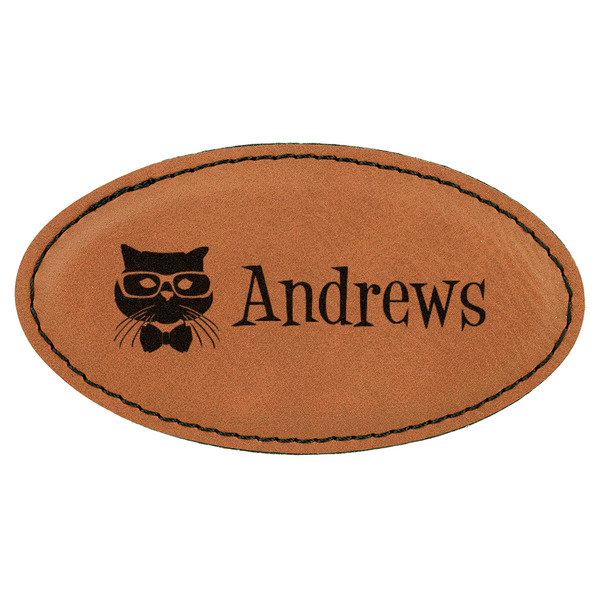 Custom Hipster Cats Leatherette Oval Name Badge with Magnet (Personalized)