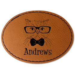 Hipster Cats Faux Leather Iron On Patch - Oval (Personalized)